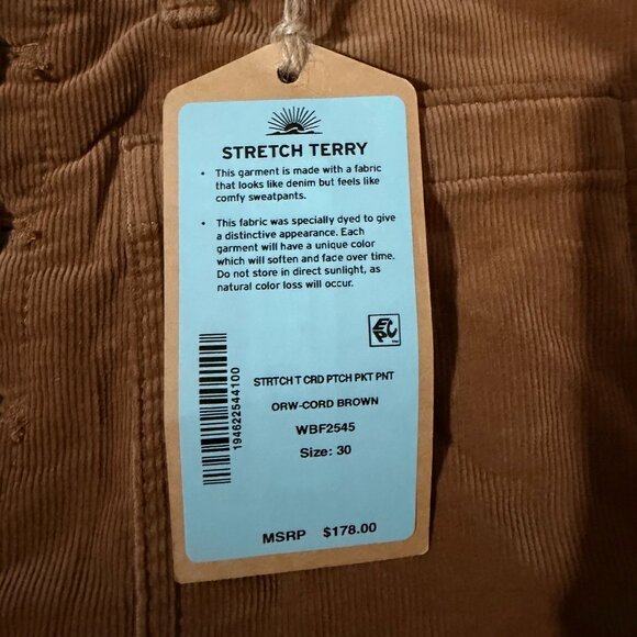 Faherty Womens Stretch Terry Cord Patch Pocket Pant Brown Different Sizes, NWT - Picture 4 of 4